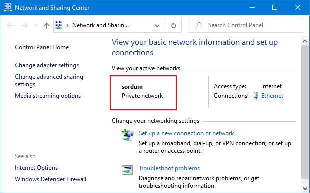Netowrk and sharing center