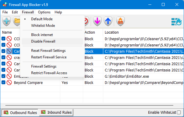 Fab firewall menu
