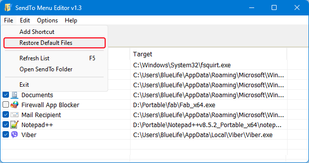 Restore sendto menu