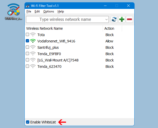 Wi-Fi Filter tool Whitelist Mode
