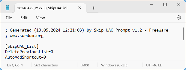 skip uac backup settings
